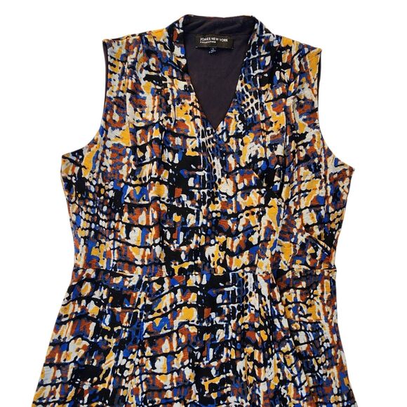Jones New York Collection Blue Orange Abstract Print Sleeveless Midi Dress Sz L - Picture 3 of 11